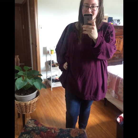 Ava & Viv Tops - Maroon Velvet Embellished Sweater